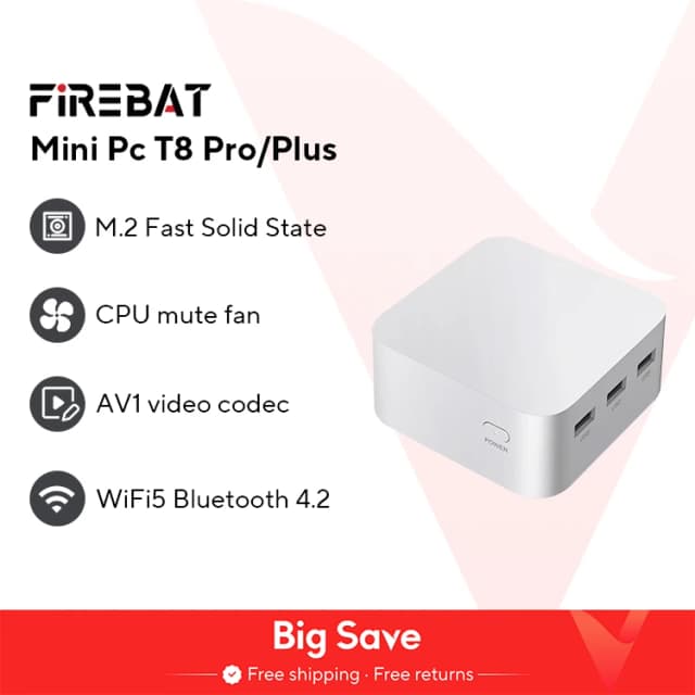 FIREBAT T8 Pro Plus Mini PC Intel Celeron N5095 N100 ordinateur de jeu de bureau 8GB 16GB 256GB 512GB DDR4 DDR5 WIFI5 BT4.2