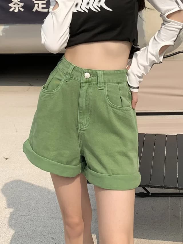 GUUZYUVIZ vert Shorts Feminina été décontracté ample Vintage jean Shorts femmes Streetwear taille haute jambe large Denim Shorts