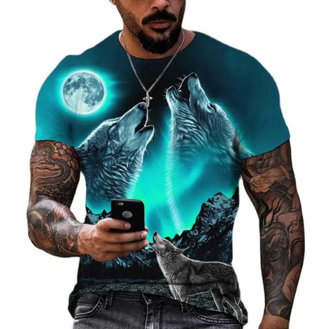 2024 Loup T-shirt Pour Hommes Imprimé Animal Haut À Manches Courtes 3D Décontracté Rue Homme T-shirt Surdimensionné T-shirt Hommes Vêtements Vintage