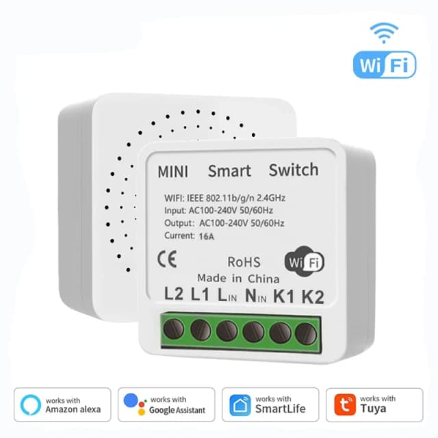 Mini interrupteurs d'éclairage Wifi 16A, Module de commande bidirectionnelle, fonctionne avec Tuya Smart Life Alexa Alice Google Home