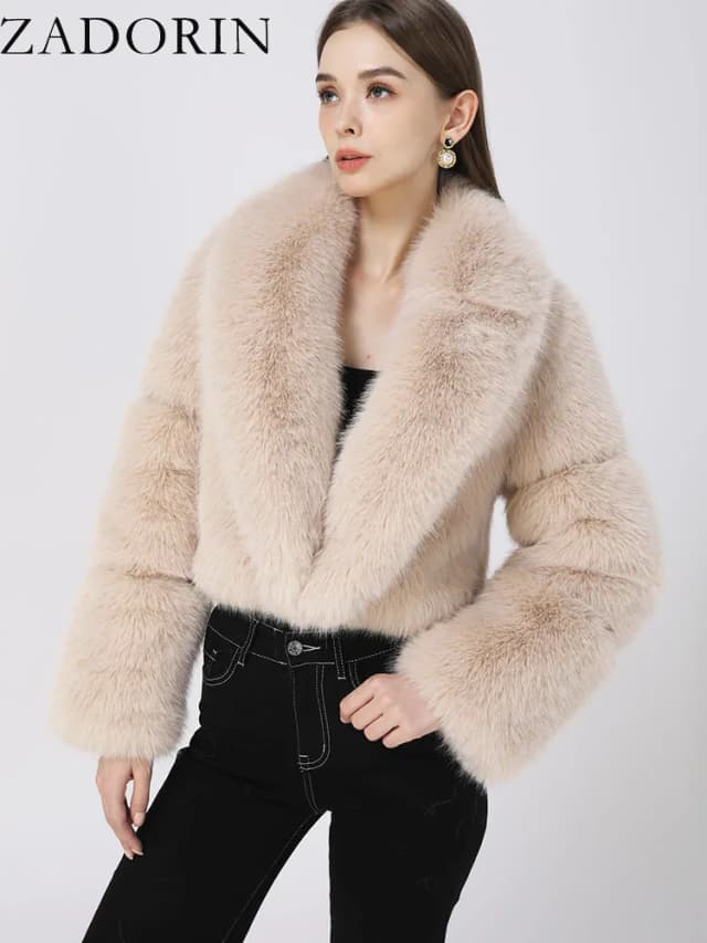 ZADORIN luxe vêtements de créateur femmes recadrée noir fausse fourrure de renard manteau femmes à manches longues moelleux fausse fourrure veste hiver manteaux de fourrure