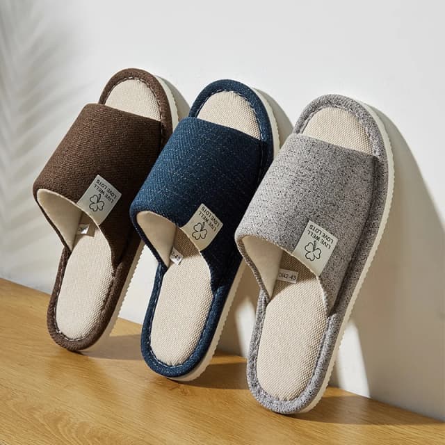 Pantoufles en lin pour hommes, pantoufles confortables à bout ouvert et respirantes pour chambre à coucher, chaussures d'été pour hommes et femmes, printemps et automne