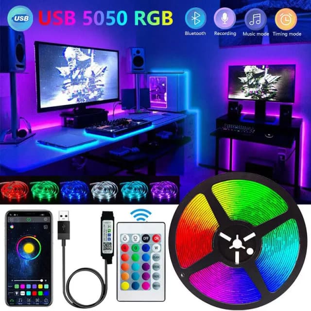 Bande lumineuse LED RVB pour la décoration de la maison et de la chambre, diode flexible, bande LED, 5050 musique, USB, 5V, Bluetooth, contrôle du document proxy