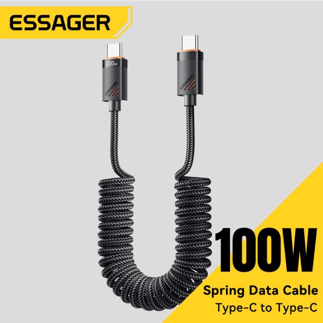 Câble de Type C à ressort de voiture Essager pour iPhone 16 15 Xiaomi Samsung 100W PD charge rapide pour Macbook iPad câble de Type C à Type C