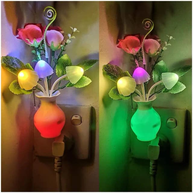 0.5W LED veilleuse avec capteur automatique économie d'énergie Rose fleur champignon brancher lampe pour chambre salle de bain salon cuisine