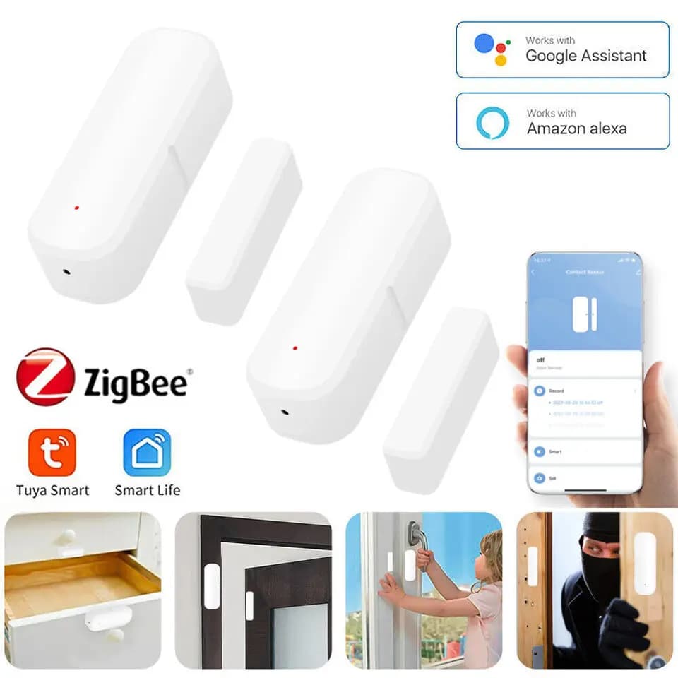 Tuya Zigbee capteur de porte fenêtre alarme de sécurité intelligente détecteurs ouverts fermés maison antivol capteur de Contact de porte Google Home Alexa