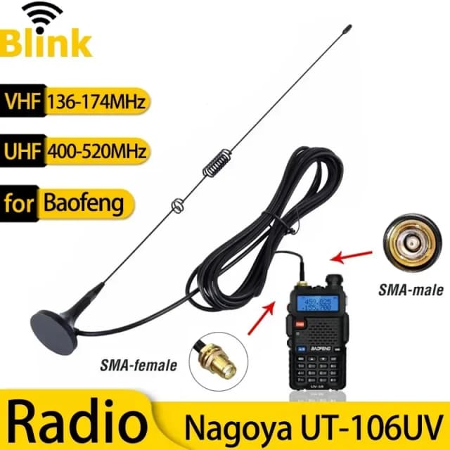 Nagoya UT-106UV antenne magnétique Radio amateur de voiture VHF/UHF double bande SMA-femelle pour talkie-walkie Baofeng BF-888S UV-5R/9R/10R/82