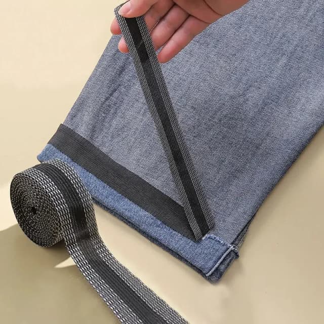 Tissu à coudre auto-adhésif pour pantalons, pâte à repasser sur le bord des pantalons, raccourcie les pantalons de réparation pour vêtements en Jean et pantalons en Jean, bricolage