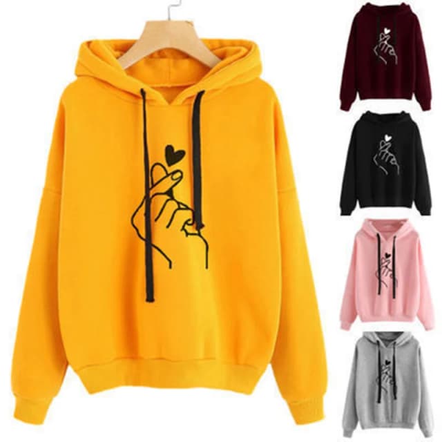 Automne sweat à capuche polaire couleur unie doigt coeur à capuche mode coréenne sweats à manches longues haut cordon poches sweat à capuche ample