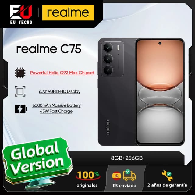 Version Globale realme C75 Smartphone Écran FHD 90Hz de 6,72'' Appareil Photo IA 50MP Batterie 5828mAh Charge 45W Résistant à la Poussière et à l'Eau IP69