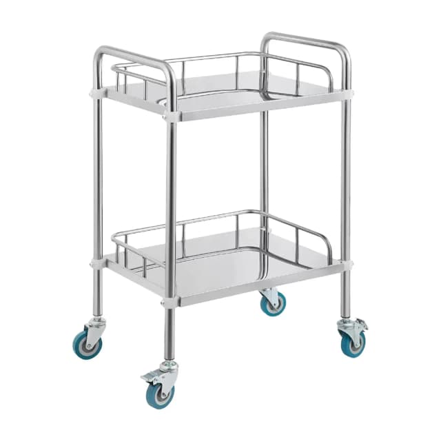 Chariot utilitaire de laboratoire en acier inoxydable à 2 couches avec roues verrouillables, équipement de clinique, cuisine, fibre de salon