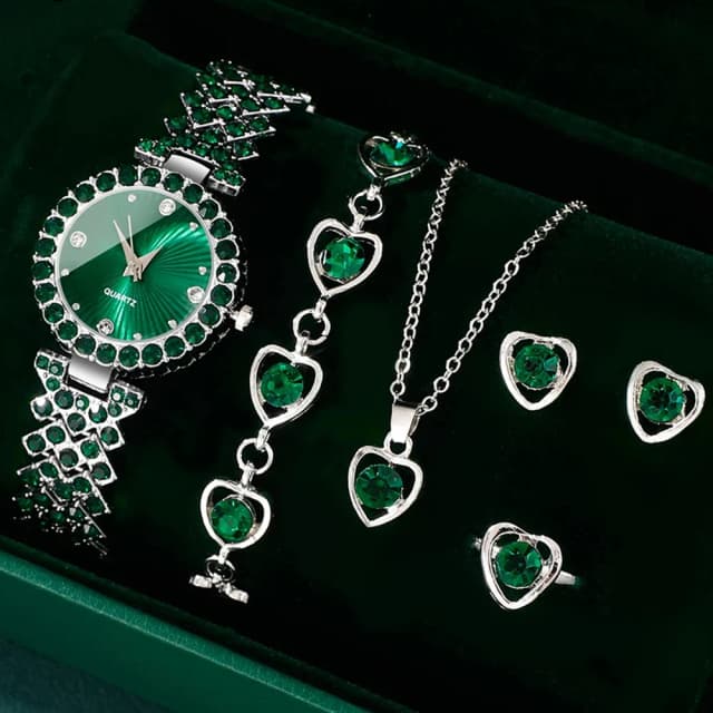 Ensemble de bijoux en biscuits coeur pour femme, bague, collier, boucle d'oreille, robe de luxe, montre-bracelet à quartz, simple, élégant, cadeau de montre, mode