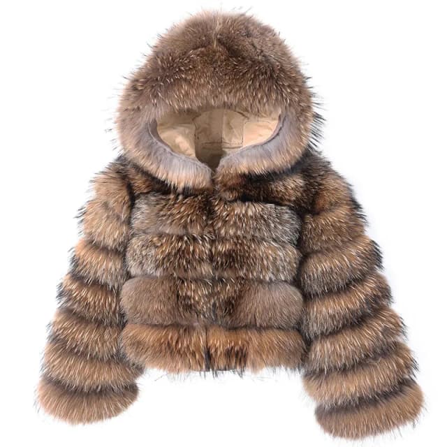 Maomaokong 2024 naturel réel manteau de fourrure de raton laveur avec chapeau femmes hiver veste de fourrure de luxe en cuir fourrure femme vêtements