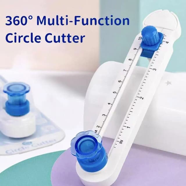 360 °   Outil de coupe circulaire rotatif manuel, design blanc et bleu, coupe circulaire précise, adapté à l'artisanat et au bureau.