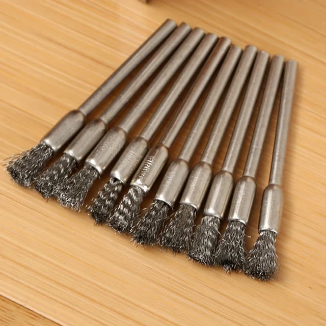 10 brosses métalliques en acier inoxydable avec manche de 3,17 mm - idéales pour les outils rotatifs, idéales pour le nettoyage, l'élimination de la rouille et le ponçage