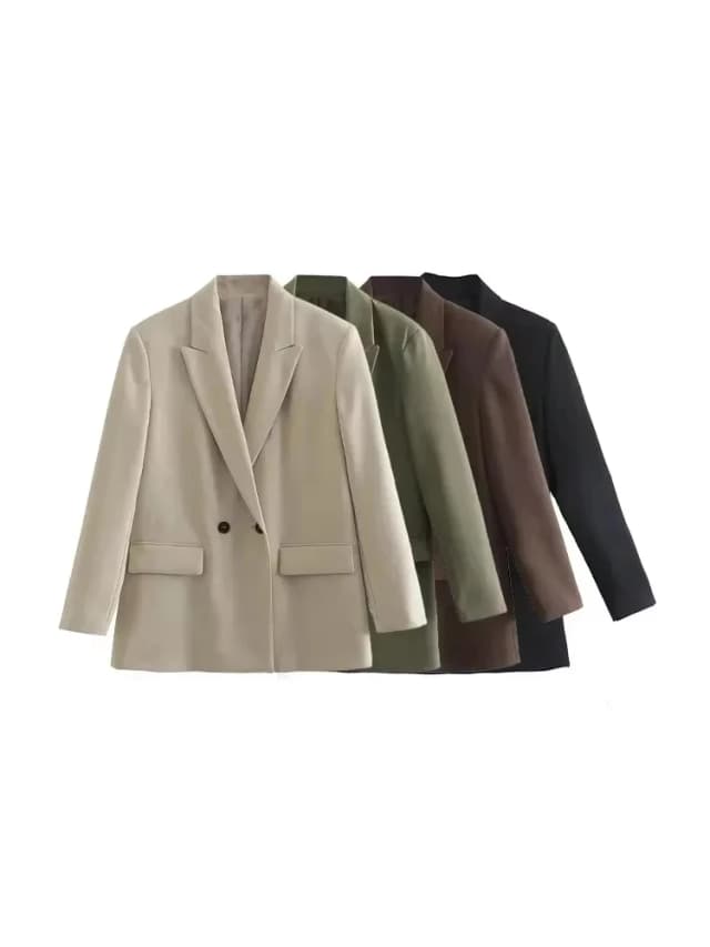 Femmes mode Double boutonnage coupe ample Blazer manteau Vintage à manches longues poches vêtements de dessus pour femmes Chic Veste Femme