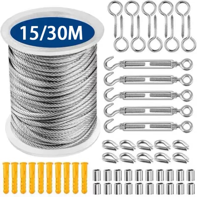 Kits de câbles en acier inoxydable 15/30m, câbles de jardin robustes, garde-corps de balcon, clôture de ferme, rouleau de tente 304 enduit de PVC