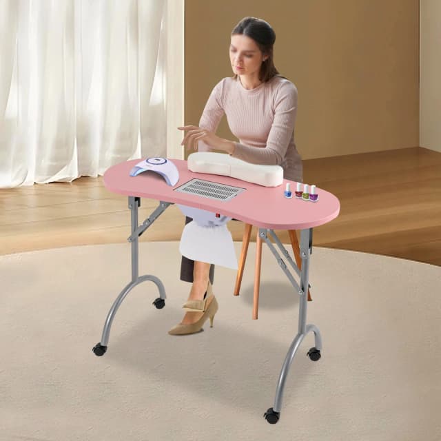 Table de manucure portable multifonctionnelle, table à ongles pliable avec roues, dessus de table NW pour prises 007
