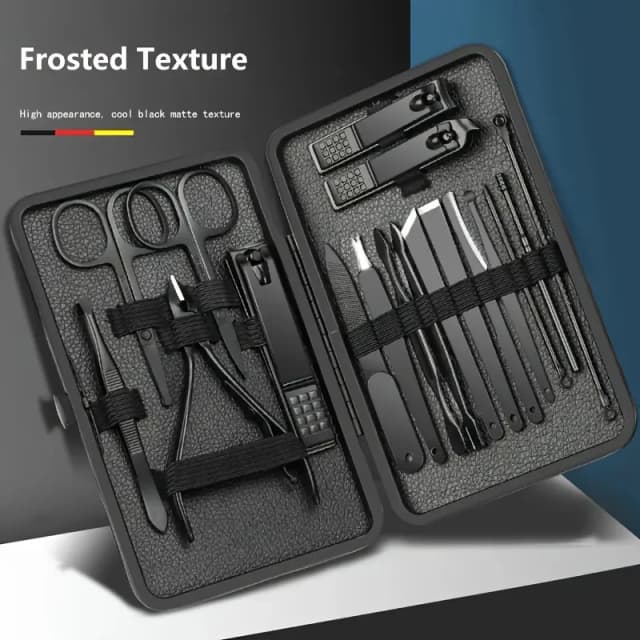 Ensemble de manucure en acier inoxydable noir classique, coupe-ongles, accessoires pour le visage, mains et pieds, tout noir, 7 pièces, 10/12 pièces