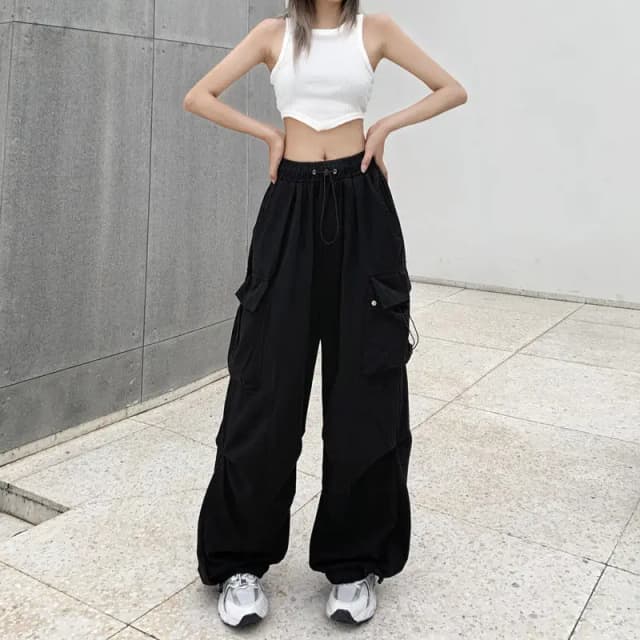 Pantalon de travail décontracté à jambes larges pour femmes, pantalon de sport High Street, grandes poches, Hip Hop américain, retour à l'école, Wstring de proximité, nouveau