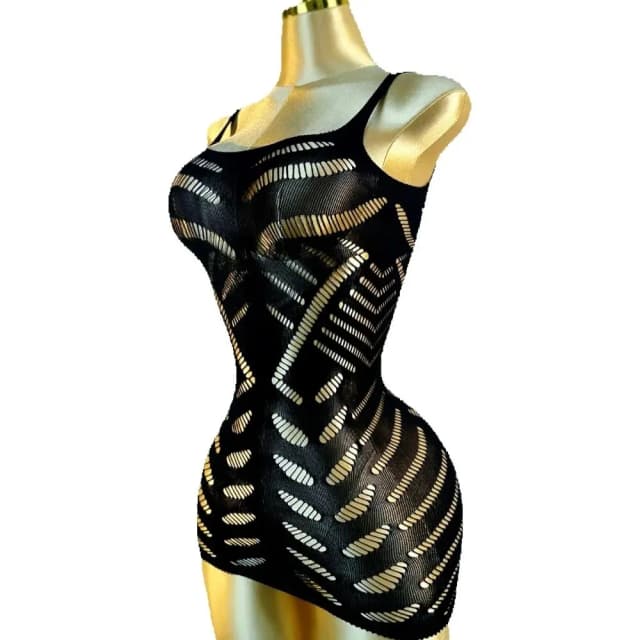 Robe noire sexy en résille ajourée sans bikini pour les vacances d'été DSH602