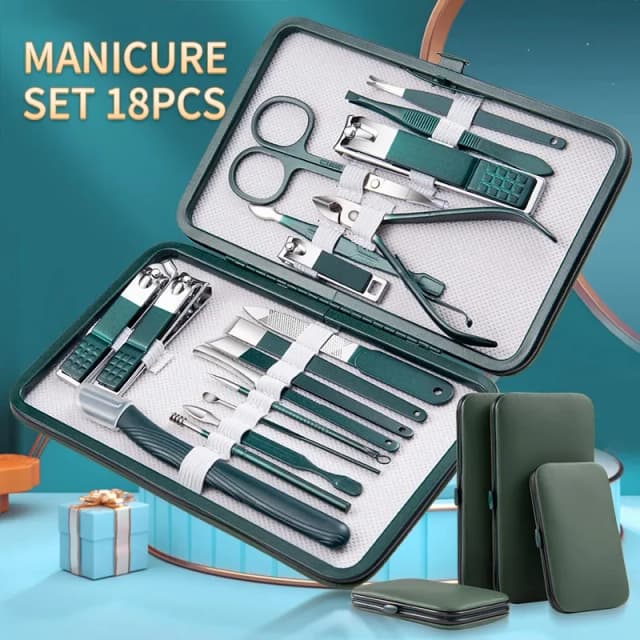 Ensemble de manucure en acier inoxydable, coupe-ongles, ciseaux à sourcils, pincettes, cuillère d'oreille, voiture faciale, 7/10/12/18 pièces
