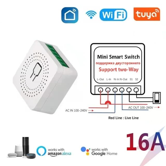 Module de commutation intelligent WiFi Tuya 16A, Mini disjoncteur de commande bidirectionnelle, vie intelligente, fonctionne avec Alexa Google Alice
