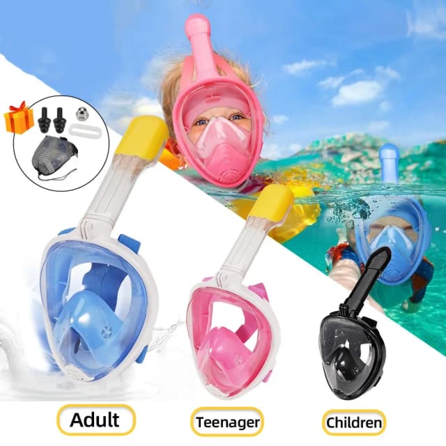 Masque de plongée sous-marin Anti-buée, visage complet, masques respiratoires en apnée, équipement de natation étanche et sûr pour adultes et enfants