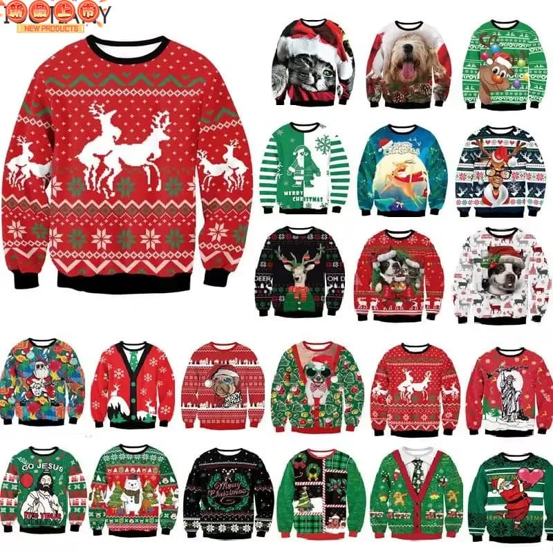 Joyeux noël impression 3D sweats mignon père noël graphique pull de noël hommes drôle laid pull de noël nouveau dans les pulls
