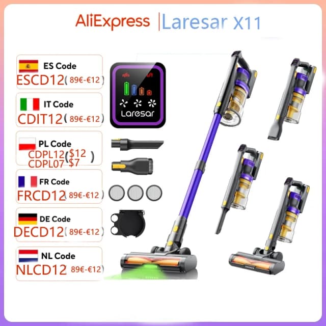 Laresar X11 Kabelloser Staubsauger 550W 55000PA Saugmacht portable maison intelligente Staubbecher 60 Minuten Laufzeit 3 Stück Filte Set