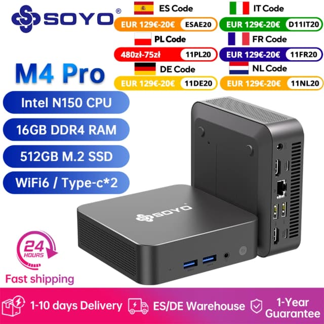 SOÉquilibre-Mini PC de bureau portable, Intel Alder Lake N150, 16 Go DDR4, 512 Go SSD, WiFi, 6 BT, Windows 11 Pro