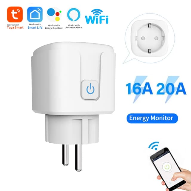Tuya prise intelligente prise ue 16A/20A avec moniteur d'alimentation synchronisation commande vocale Wifi prise intelligente fonctionne avec Alexa Google Home