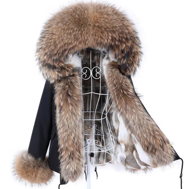 Maomaokong 2023 nouvelles femmes hiver manteau de fourrure doublure de lapin veste naturel réel col de raton laveur Parka fourrure de renard court femme vêtements