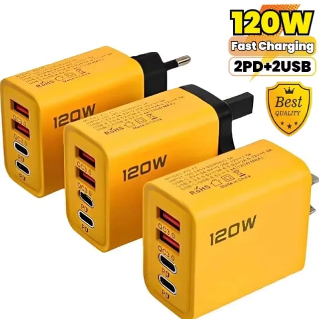Chargeur de téléphone Total 120W, charge rapide, adaptateur mural PD USB Type C pour iPhone 16 15 Xiaomi 14 Huawei Redmi Oneplus
