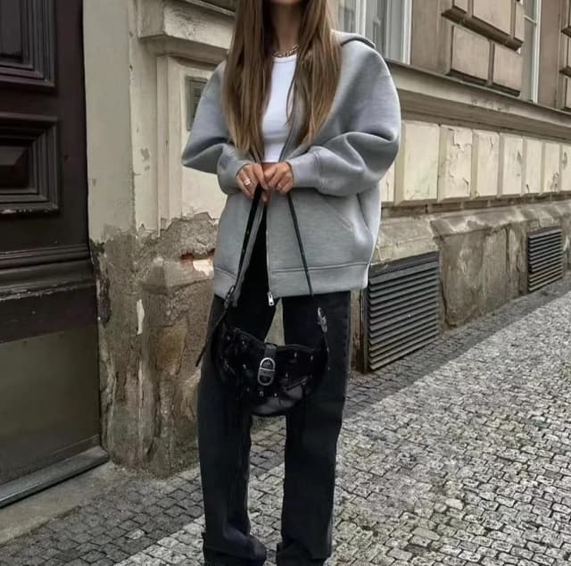 2024 printemps et automne nouveau décontracté rue ample surdimensionné à capuche fermeture éclair à capuche espace coton veste manteau paresseux femmes Cardigan