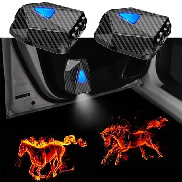 Nouveauté dessin animé voiture lumière sans fil projecteur dynamique LED voiture porte lampe enfants Animetion atmosphère décor lumière avertissement bienvenue
