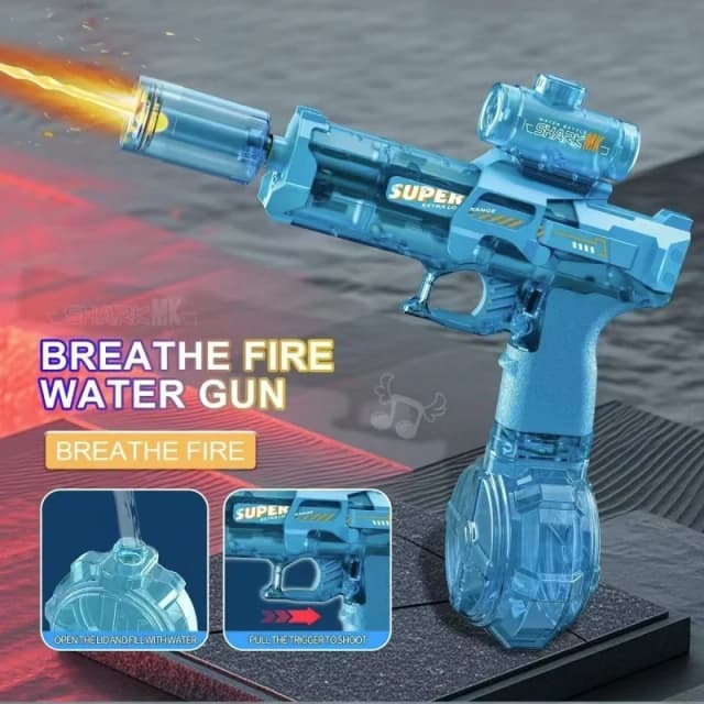 Pistolet à eau électrique à feu continu Firelight avec effets de lumière de flamme d'impulsion intégrés-jouet pour enfants à reculement auto-chargement