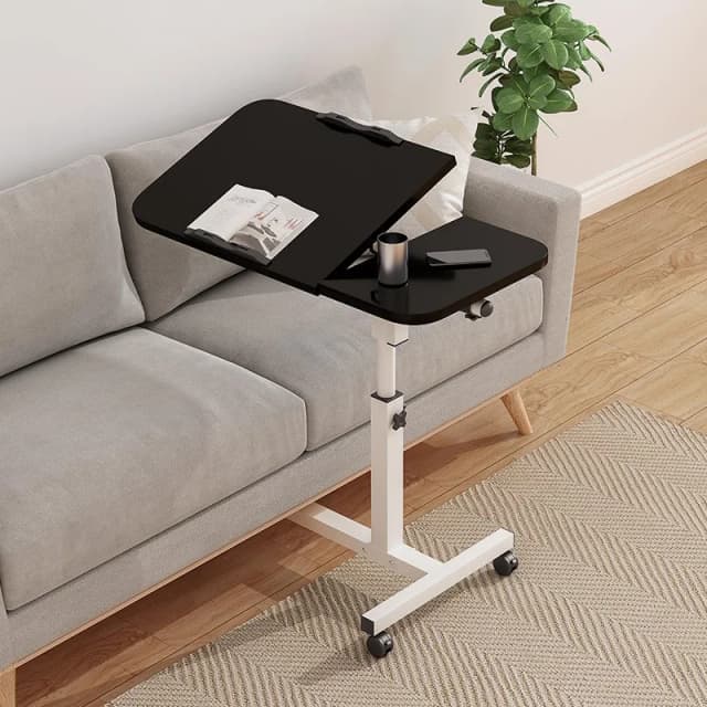 Table de lit inclinable avec roulettes, bureau de chevet réglable en hauteur, 2 ordinateurs de bureau inclinables, bureau sur pied pour ordinateur portable