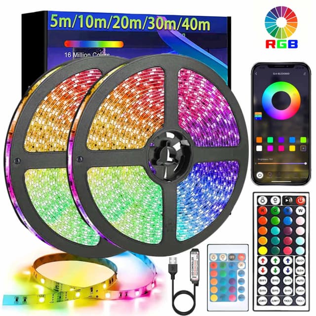 Bande lumineuse LED 5050 5M 10M 20M 40M RGB pour fond de télévision, contrôle Bluetooth, USB, pour salle de jeux, fête familiale, bande lumineuse décorative