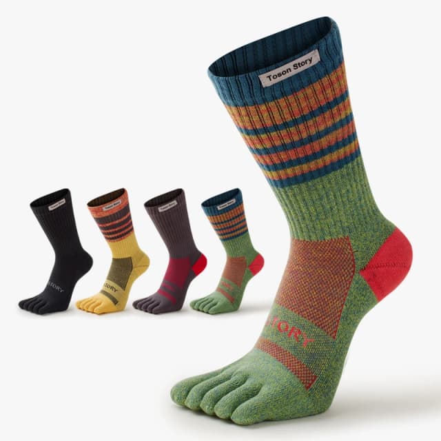 2025 coton hommes sport cinq doigts chaussettes Absorption de la sueur Anti-odeur automne hiver serviette Base Terry Long Tube fendu orteil chaussettes