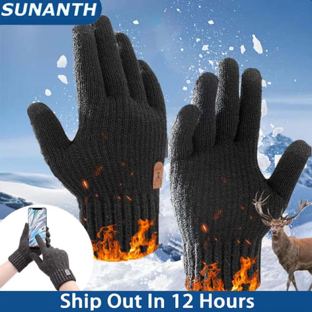 Gant chaud tricoté pour écran tactile d'hiver, antidérapant, pour l'extérieur, cyclisme, conduite, résistant au froid, à cinq doigts, à la mode, solide, unisexe