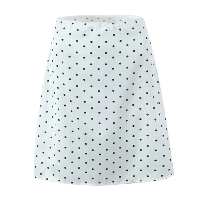 YENKYE-Jupe trapèze à pois pour femme, longueur genou, vintage, noir, blanc, sexy, taille basse, vacances, été, 2025