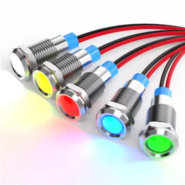 Indicateur lumineux LED en métal étanche, 6mm, signal lumineux avec fil 6V -12V -24V 24V 220V, bouton métallique rouge/jaune/bleu/vert/blanc