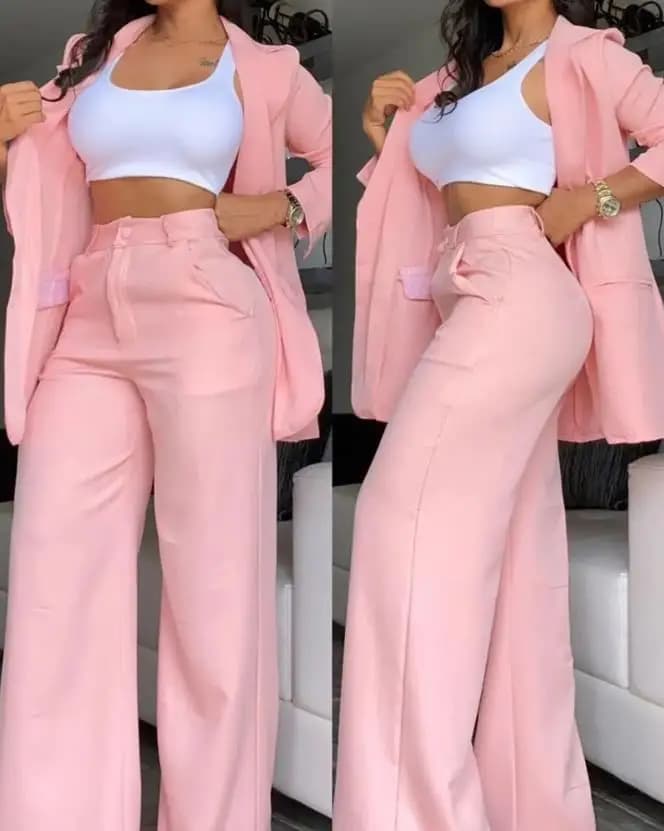 Costumes urbains pour femmes, ensemble manteau à manches longues et pantalon à boutons, élégant, col cranté, nouvelle collection printemps/été 2024
