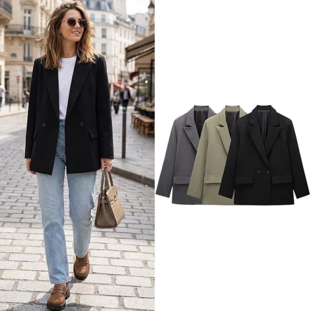 Willshela femmes mode avec poches solide Double boutonnage Blazer Vintage manches longues col cranté femme bureau dame tenues